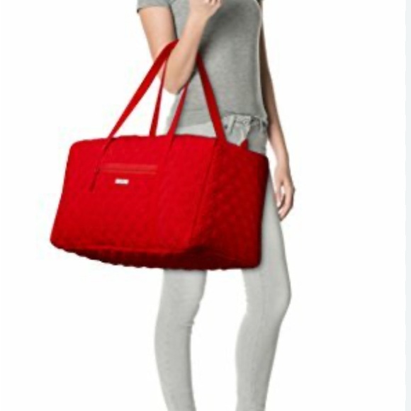 2 Vera Bradley RED Quilted travel weekend carryon XL duffle Tote + cosmetic bag - Picture 1 of 11